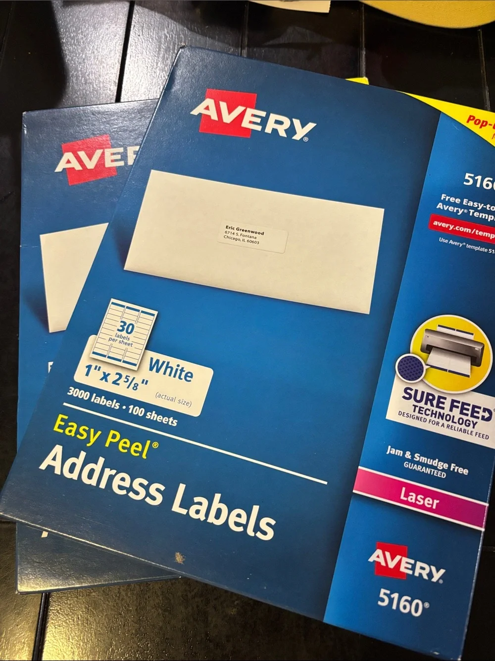 2 Packs, Avery 5160 Address Labels Easy Peel - White, 3000/Pack